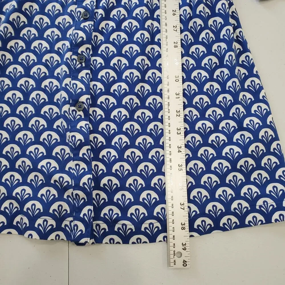 Boden Dress Womens 4 Blue White Button Front Long Sleeve A-Line Scallop Print - Picture 4 of 12
